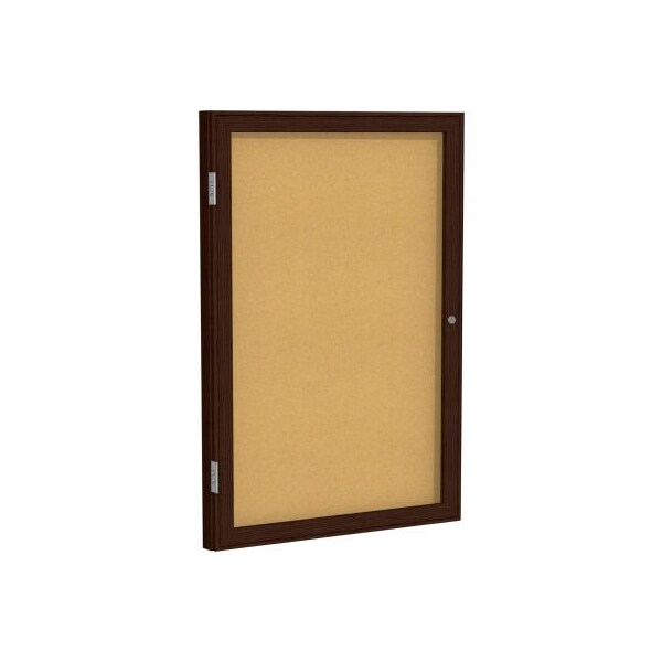 Ghent Enclosed Bulletin Board, 1 Door, 18"W x 24"H, Natural Cork/Walnut Frame PN12418K - main